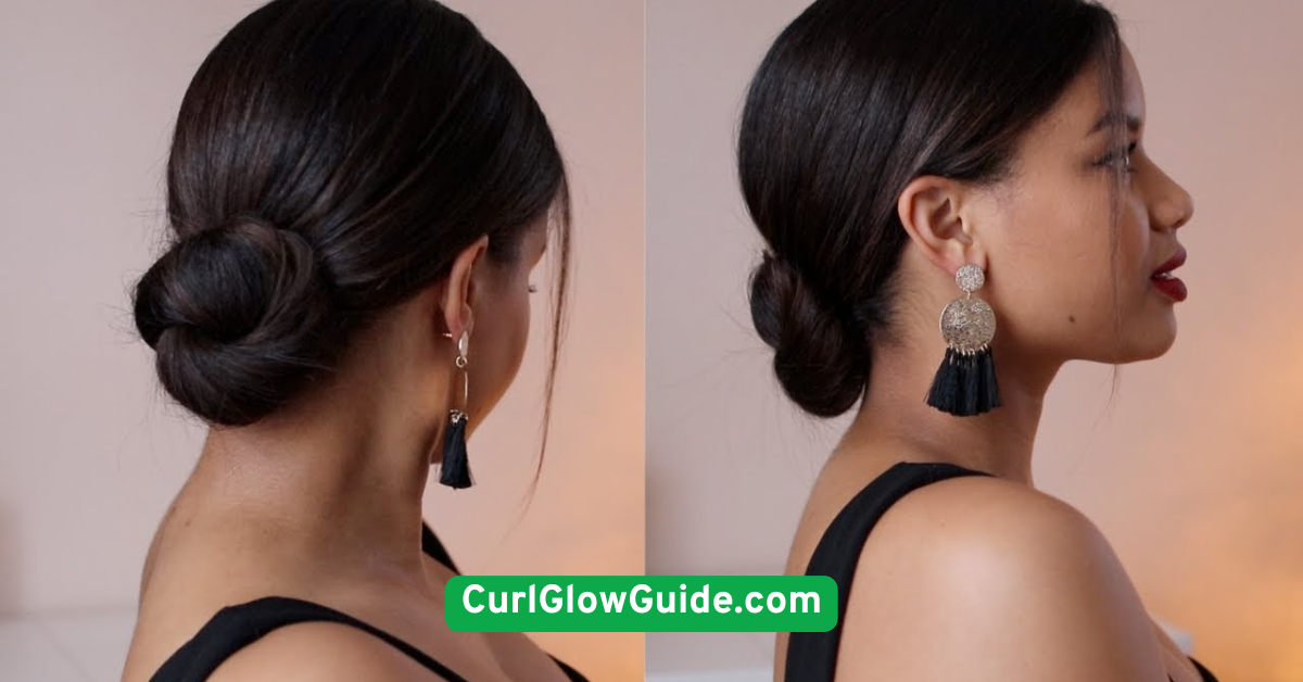  Slicked Low Bun with Curls Popped in Back